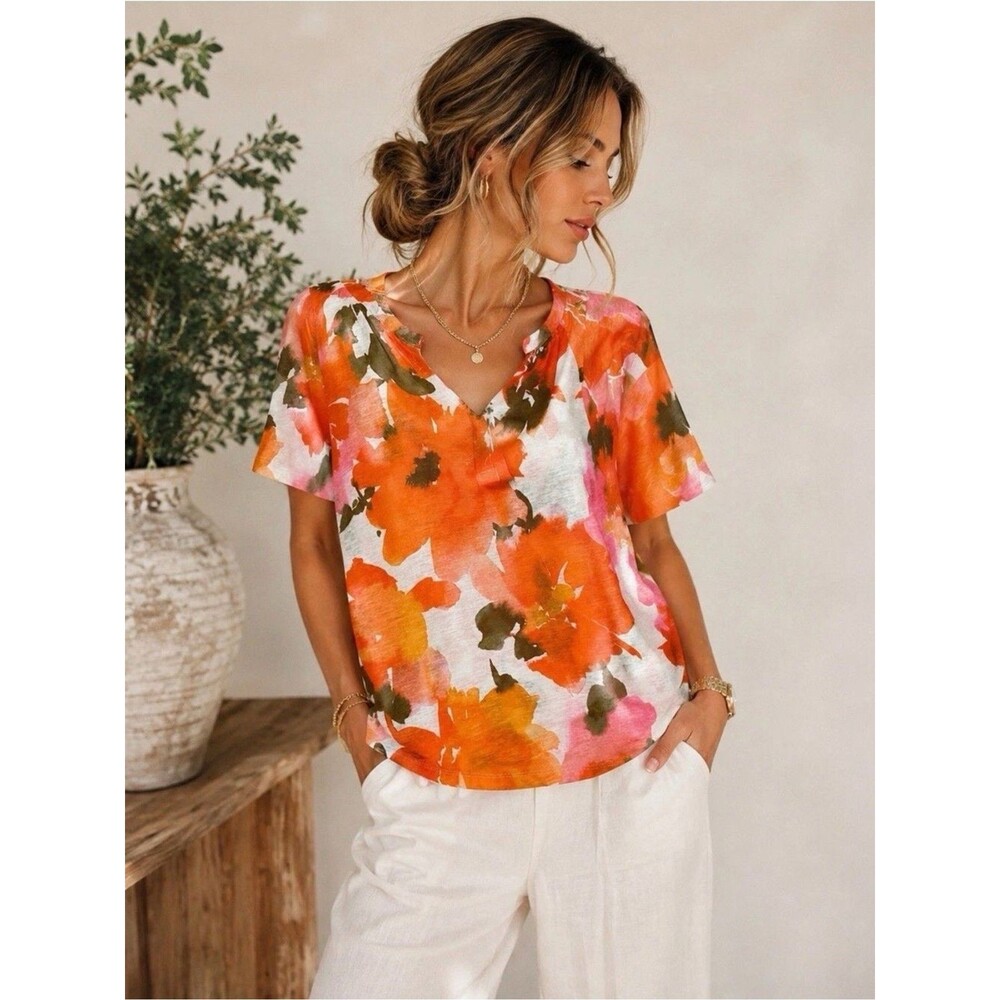 Joie Linen Watercolor Floral Top Size L NWT